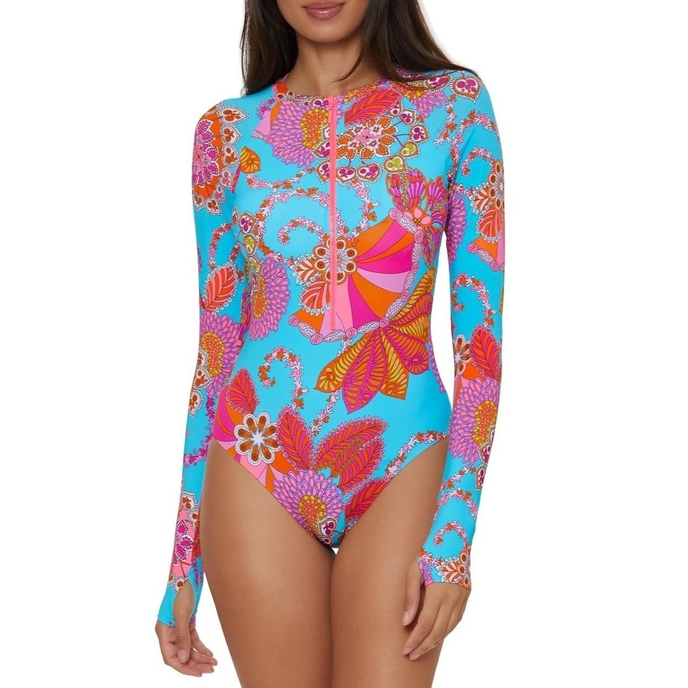 Trina Turk Meilani Long Sleeve Paddle Suit One‎ Piece Women's Size Large